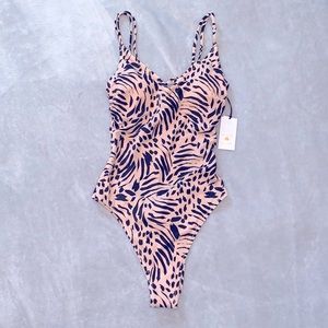 Shade and Shore Animal Print Monokini One Piece Swim Tie Back NWT